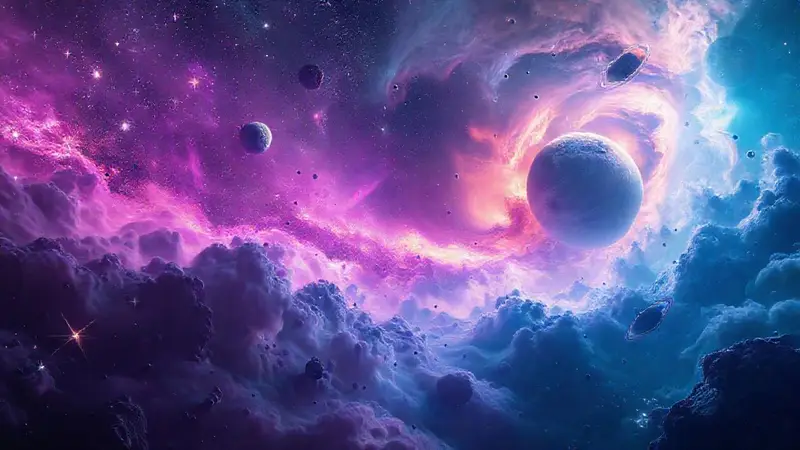 Exploración espacial con paisajes cósmicos vibrantes