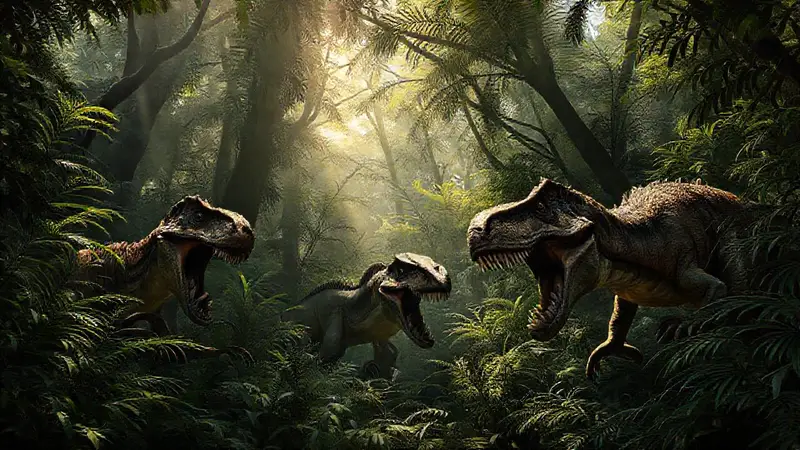 Predadores jurásicos en una jungla prehistórica
