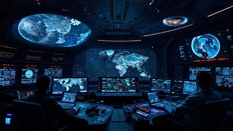 Sala de control futurista con tecnología avanzada
