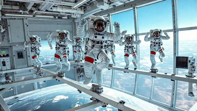 Astronautas entrenan en un futurista centro