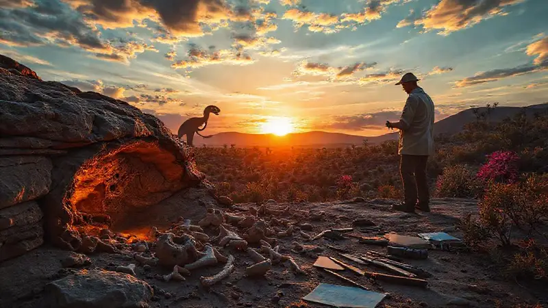 Paleontólogo descubre fósiles en paisaje prehistórico