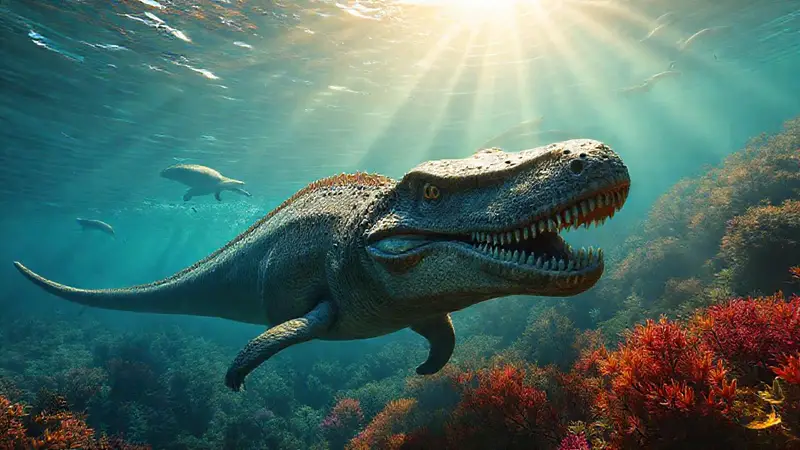 Mosasaurus nada en un océano prehistórico