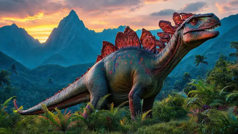 Amargasaurus come en un paisaje prehistórico vibrante