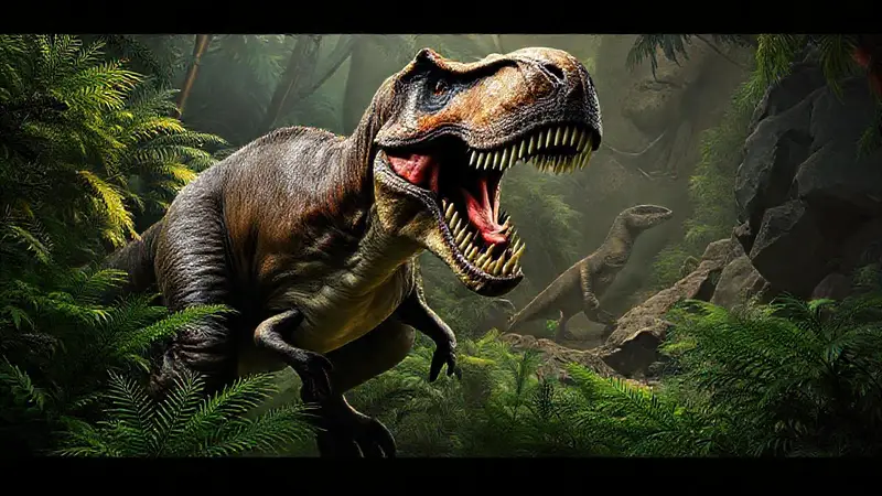 T. rex ruge en jungla prehistórica vibrante