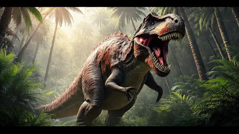 Giganotosaurus ruge en un denso jungla
