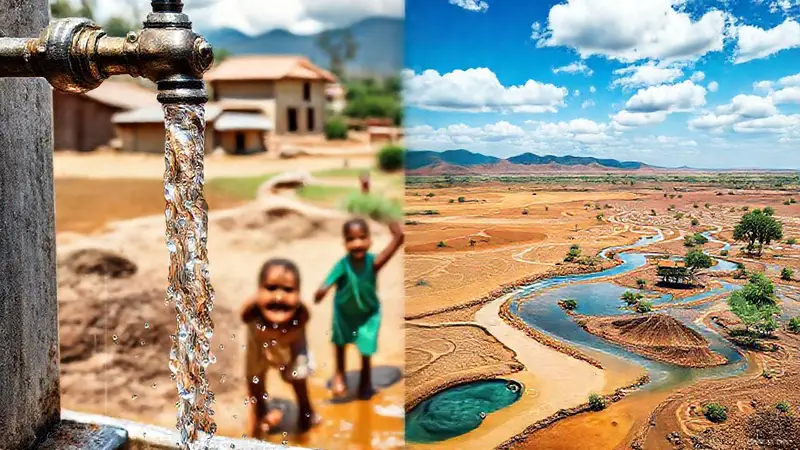 Agua limpia y niños felices en el campo