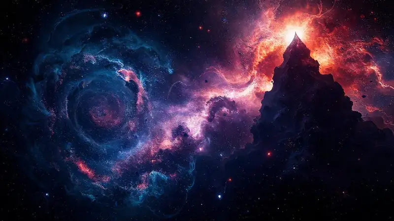 Cosmos oscuro con galaxias y misterios cósmicos
