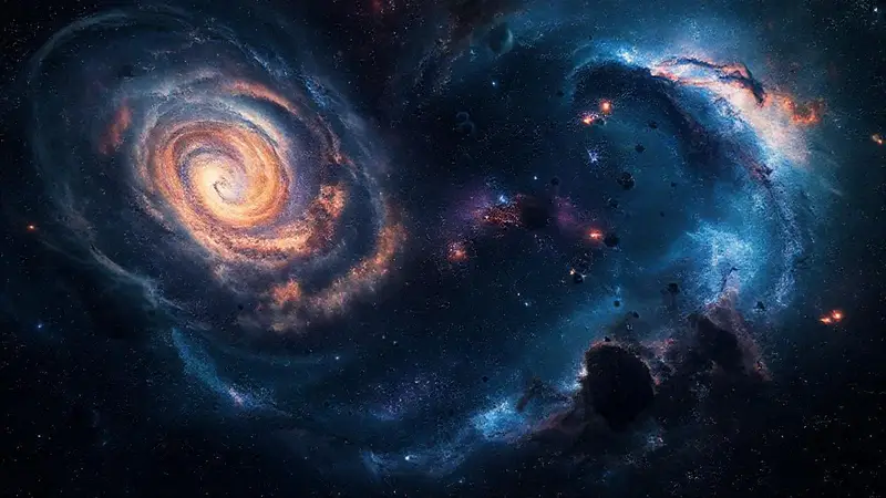 Paisaje cósmico lleno de galaxias y misterio