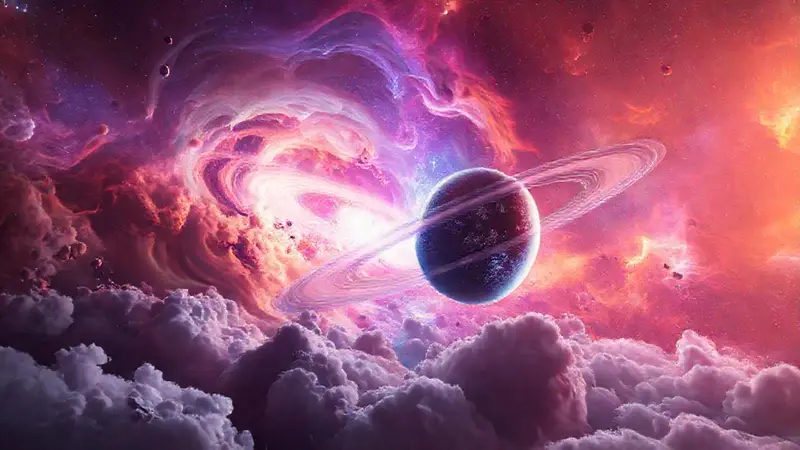 Exoplaneta colorido en una nebulosa vibrante