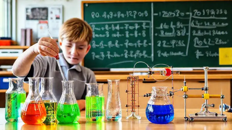 Estudiante experimenta con líquidos y máquinas