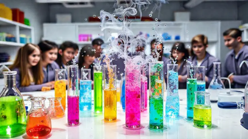 Reacciones químicas coloridas en un laboratorio