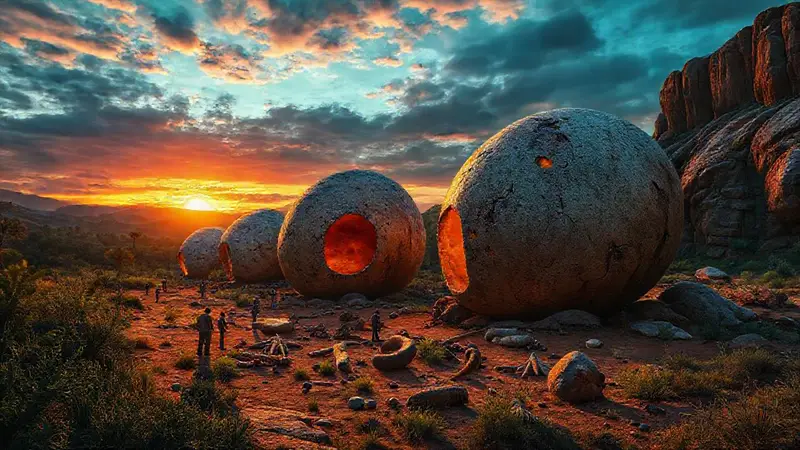 Huevos de dinosaurio descubiertos en paisaje prehistórico