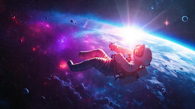 Astronauta en el espacio con colores vibrantes