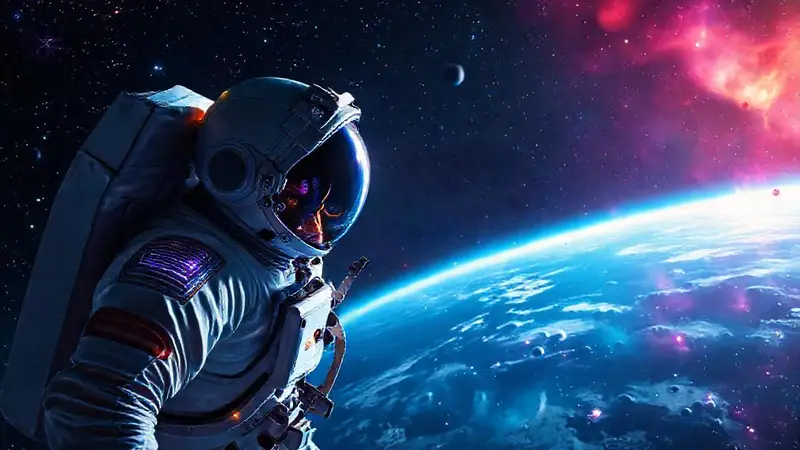 Astronauta en el espacio con tecnología protectora