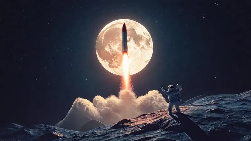 Cohete majestuoso lanza hacia la luna