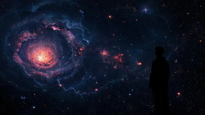 Cosmos oscuro con galaxias y ciencia