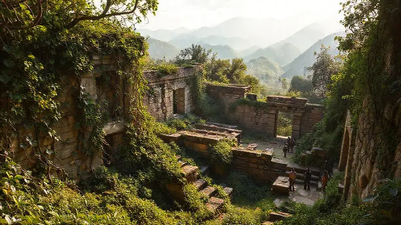 Ruinas antiguas rodeadas de naturaleza exuberante