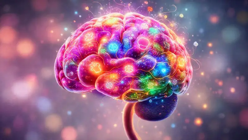 Cerebro humano vibrante fusionando ciencia y arte