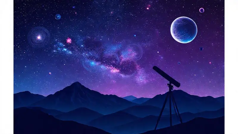 Cielo estrellado y telescopio hacia el cosmos