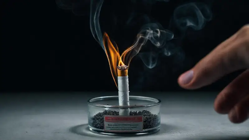 Cigarrillo en cenicero evoca peligro inminente