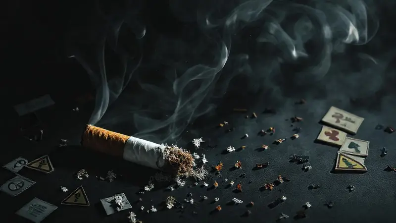 Cigarrillo roto simboliza salud deteriorada