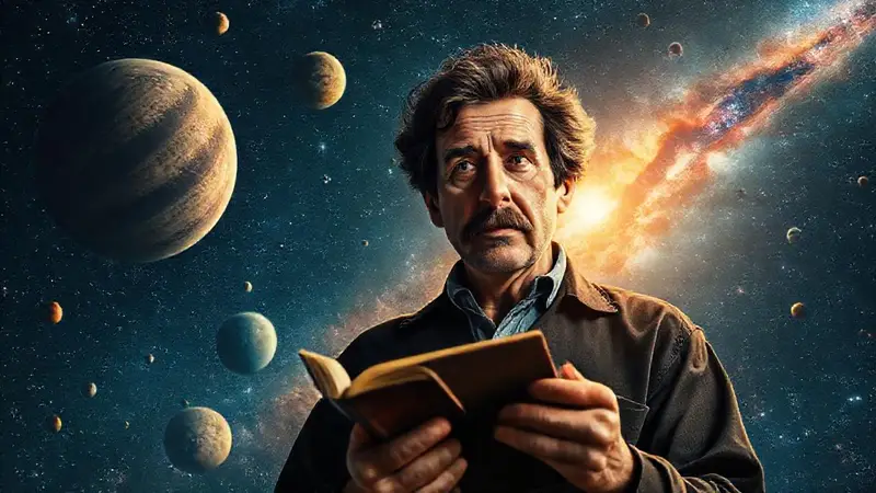 Carl Sagan explora el cosmos bajo estrellas