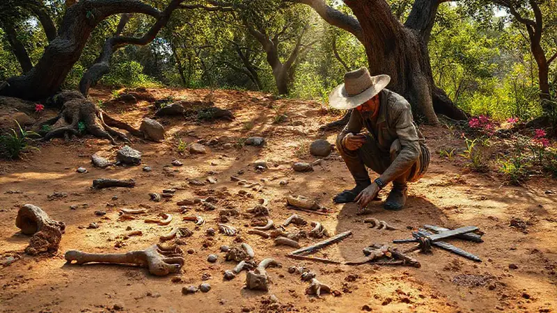 Paleontólogo descubre fósiles en excavation