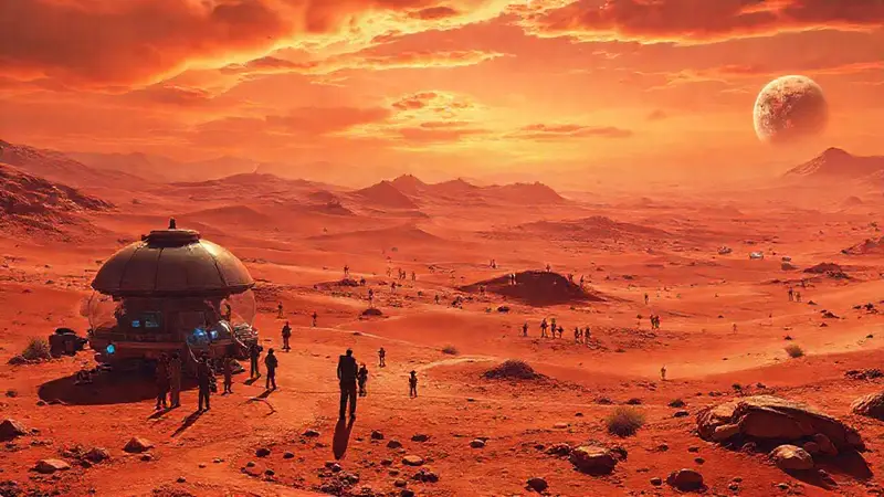 Paisaje marciano futurista con ciencia y ética