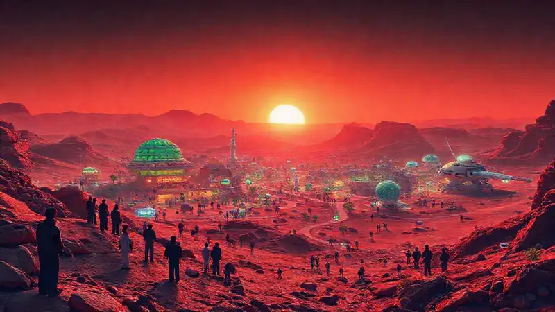 Ciudad futurista en Marte con innovación sostenible