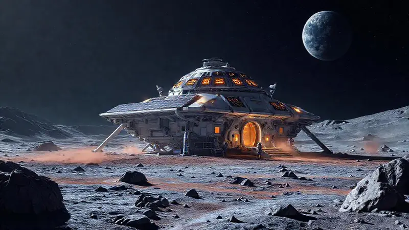 Base lunar futurista con tecnología avanzada