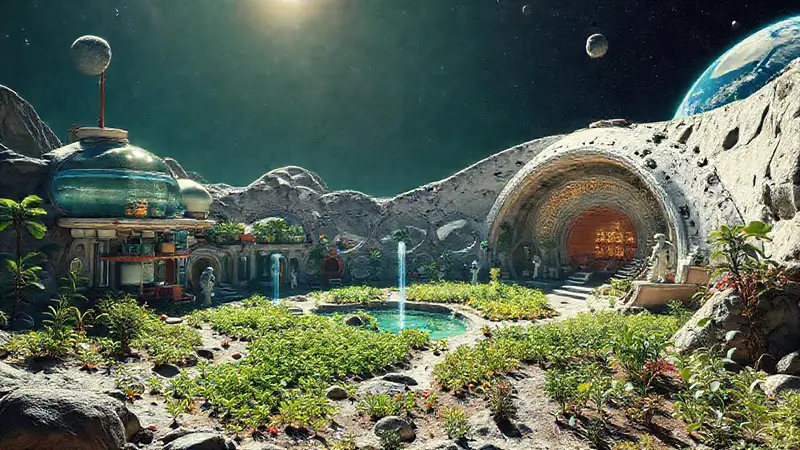 Hábitat lunar sostenible con agricultura y ciencia