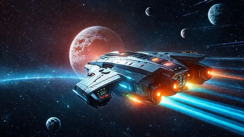 Nave espacial futurista explora una galaxia estelar