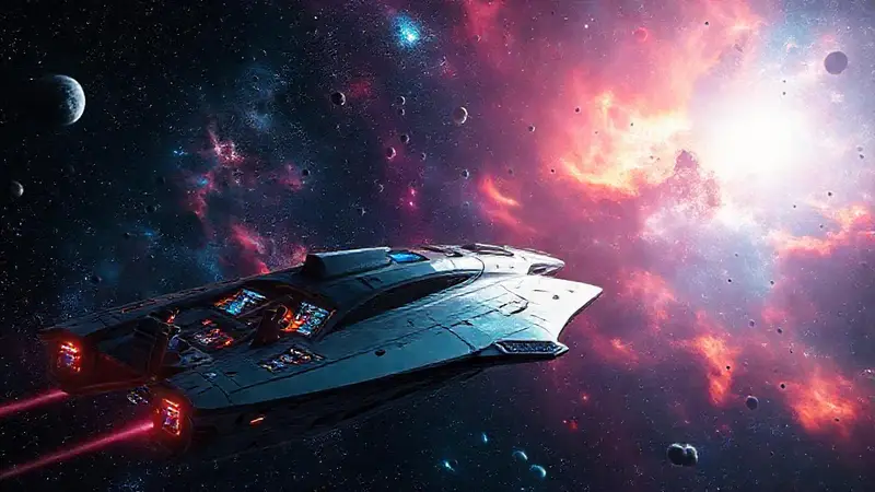 Nave espacial futurista en una galaxia estrellada