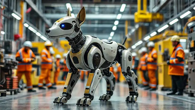 Perro robot industrial muestra innovación y colaboración