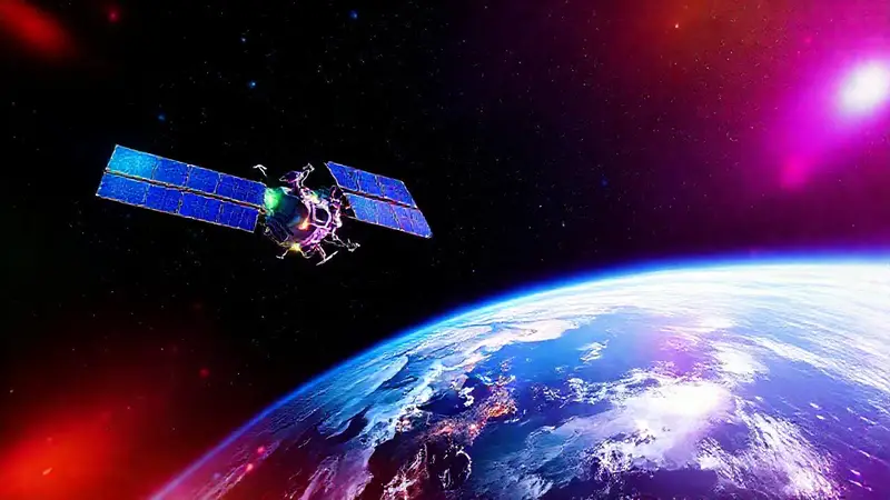 Satélites artificiales orbitan la Tierra en colores vibrantes