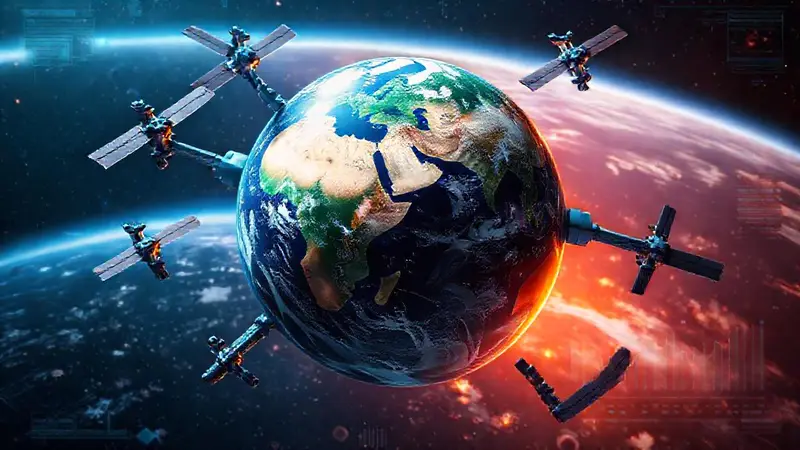 Globo terráqueo rodeado de satélites y tecnología