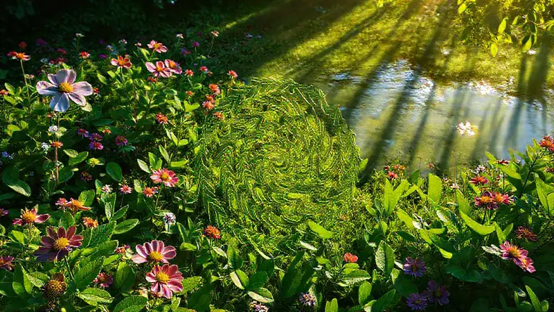 Espiral de Fibonacci en paisaje sereno