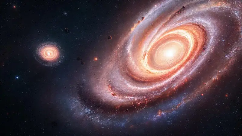 Fusión de galaxias en colorido universo