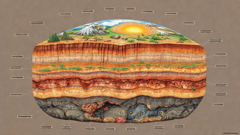 Sección de capas terrestres con rocas