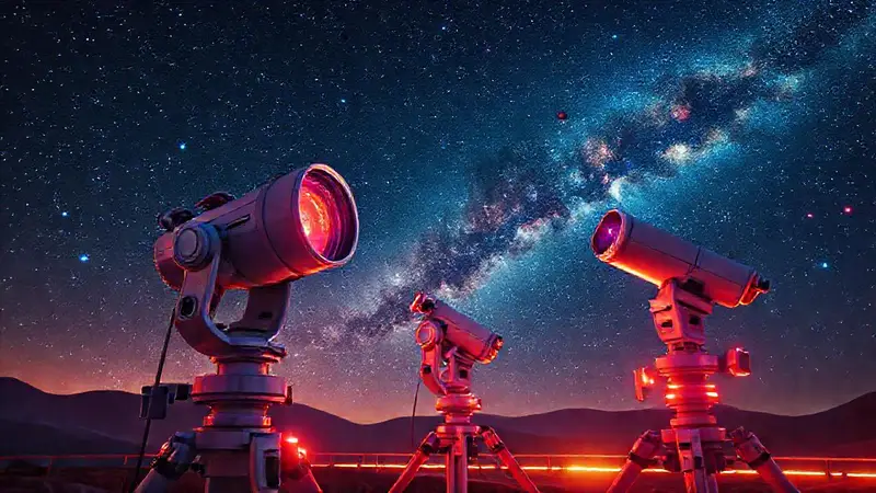 Telescopios futuristas exploran galaxias en la noche