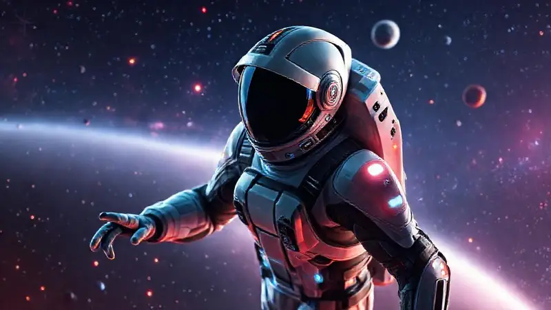 Diseño futurista de traje espacial en el cosmos
