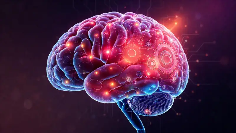Cerebro humano abstracto con funciones y luces