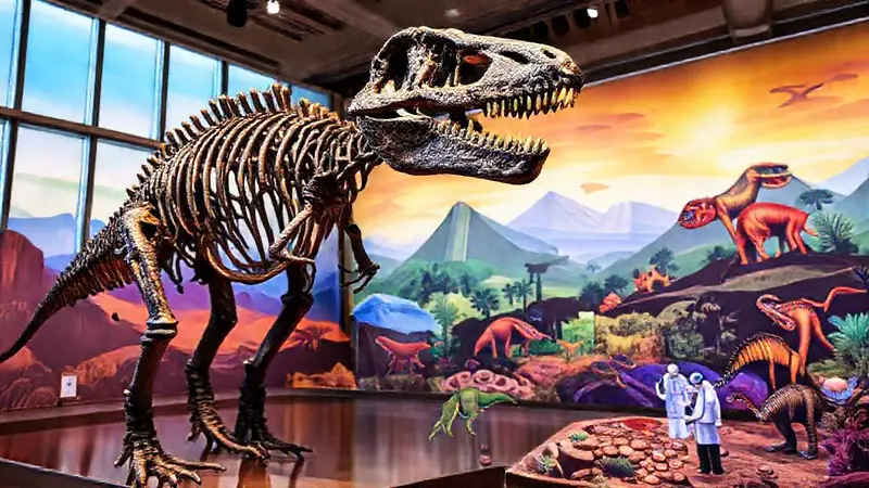 Museo muestra dinosaurios y paisajes prehistóricos