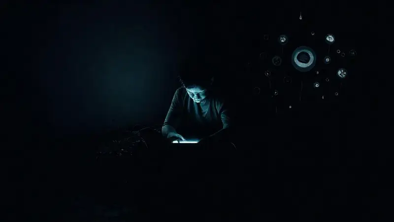 Smartphone y soledad en un cuarto oscuro