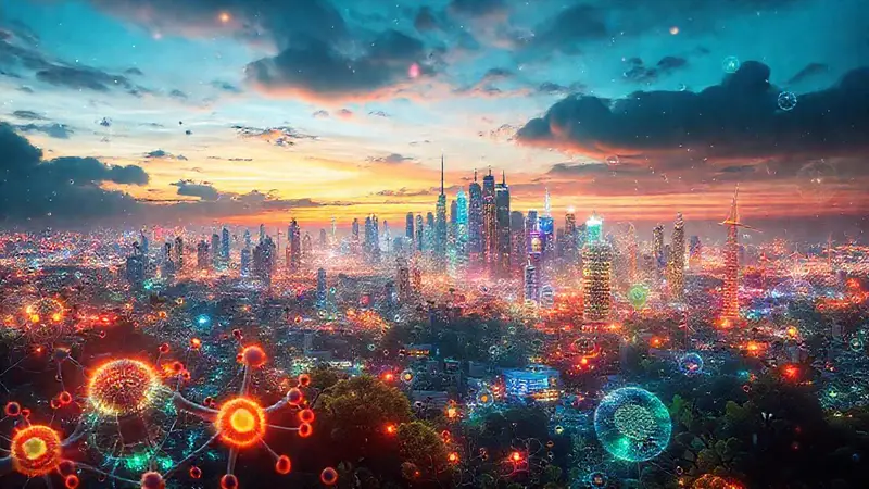 Tecnología energética futurista y ecosistemas interconectados