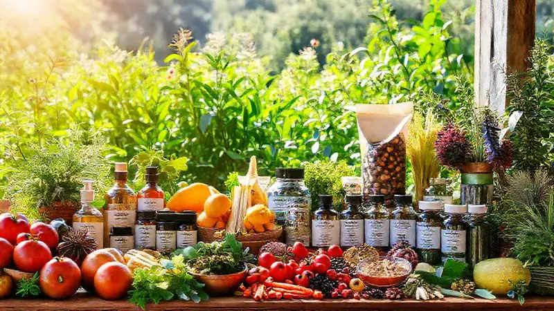 Variedad de productos naturales en ambiente saludable