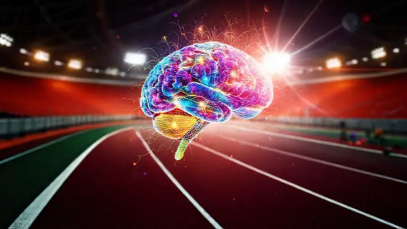 Cerebro iluminado y corredor enérgico