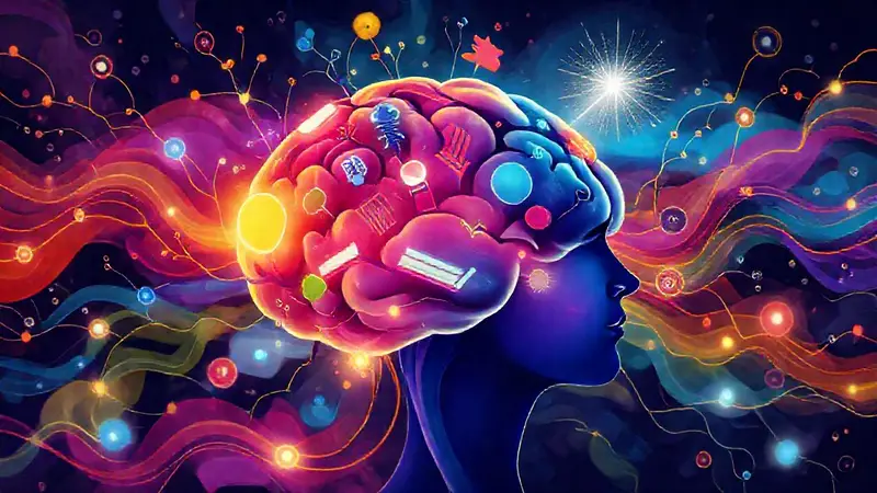 Cerebro educativo con neuronas y libros