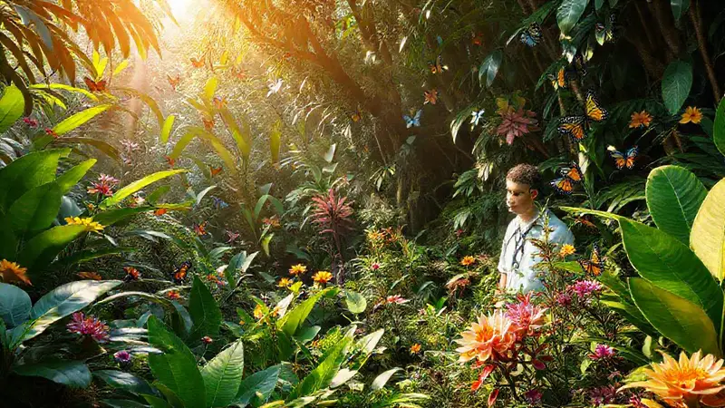 Selva vibrante con diversidad de especies exóticas