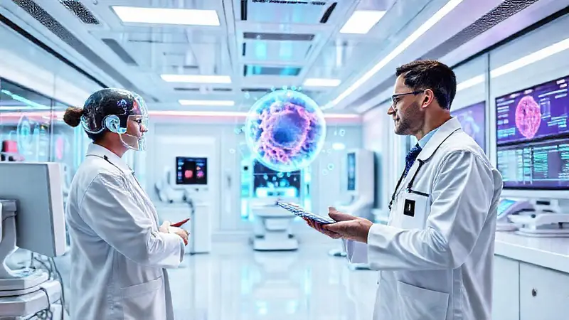 Hospital futurista con IA y tecnología avanzada